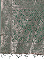 Thumbnail for Astita Stunning Beige & Green Linen Saree with Floral Print and Rich Zari Pallu - Festive & Traditional Wear - Distacart