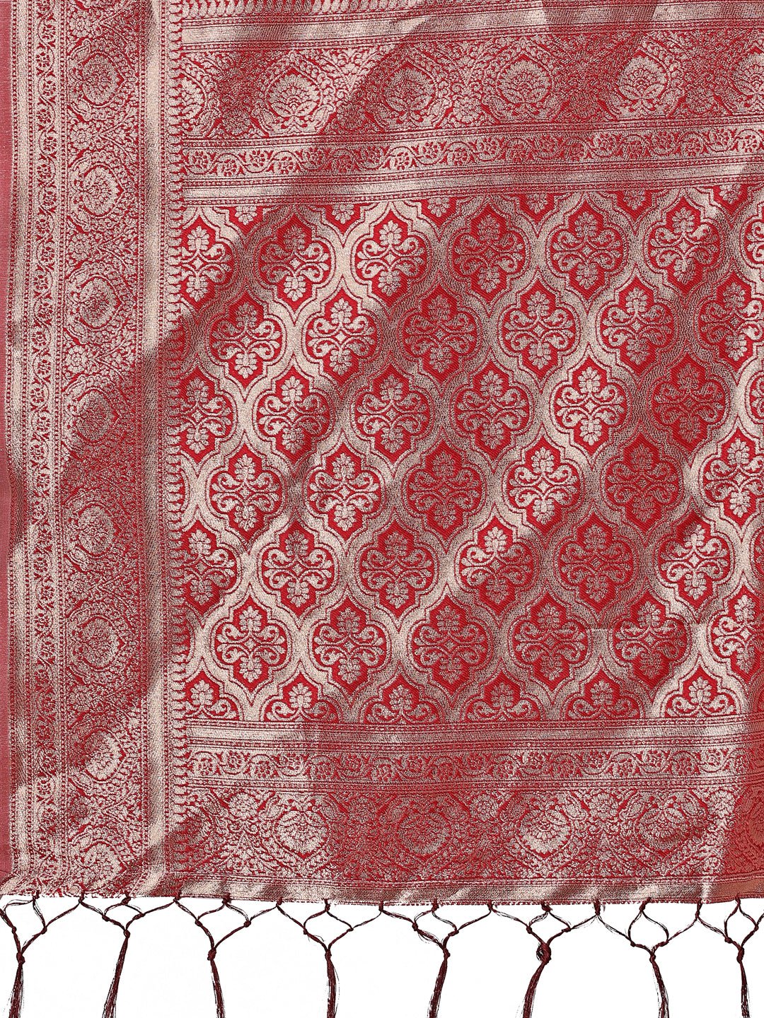 Astita Stunning Beige & Red Linen Saree with Floral Print and Rich Zari Pallu - Festive & Traditional Wear - Distacart