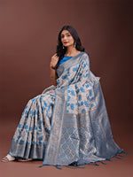 Thumbnail for Astita Stunning Beige & Red Linen Saree with Floral Print and Rich Zari Pallu - Festive & Traditional Wear - Distacart