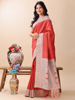 Thumbnail for Astita Graceful Red & Beige Lichi Silk Saree with Elegant Woven Pallu - Timeless Beauty for Every Occasion - Distacart