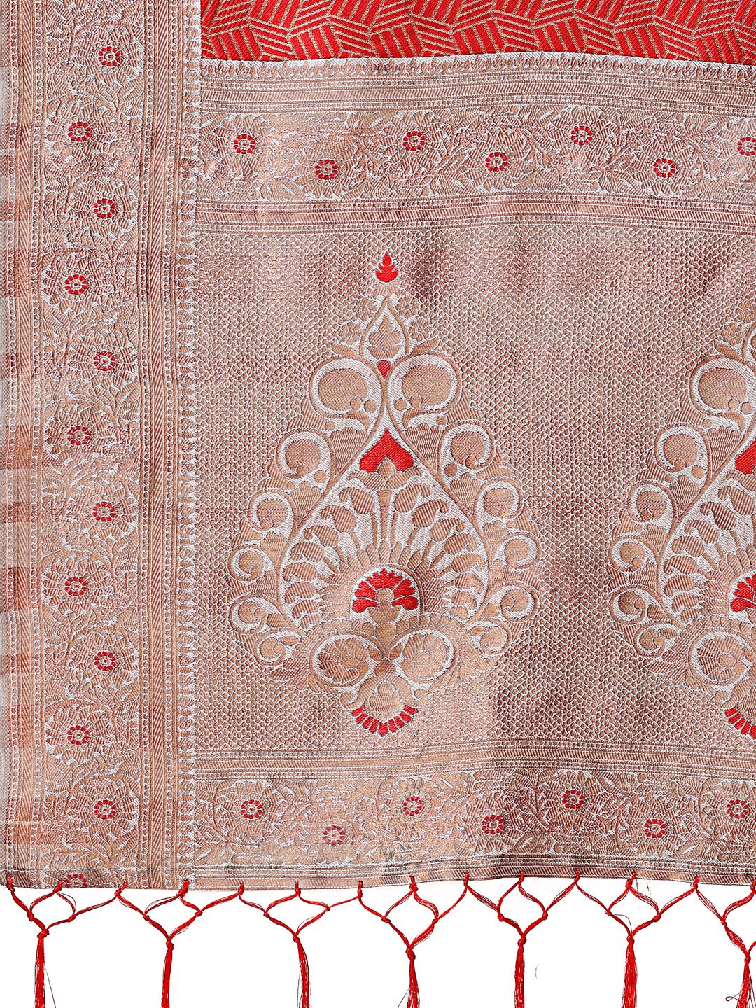 Astita Graceful Red & Beige Lichi Silk Saree with Elegant Woven Pallu - Timeless Beauty for Every Occasion - Distacart