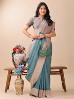 Thumbnail for Astita Graceful Teal & Beige Lichi Silk Saree with Elegant Woven Pallu - Timeless Beauty for Every Occasion - Distacart
