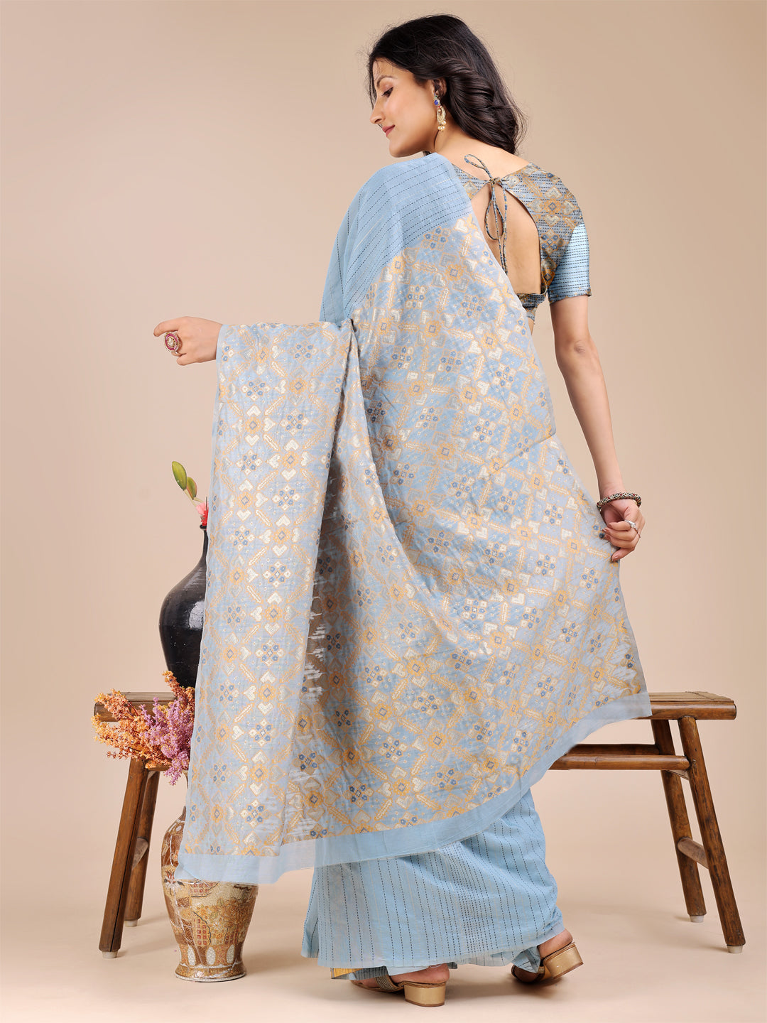 Astita Sky Blue Cotton Woven Zari Work Traditional Tassel Saree - Distacart