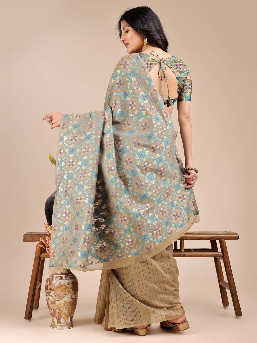 Astita Beige Cotton Woven Zari Work Traditional Tassel Saree - Distacart