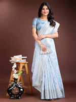 Thumbnail for Astita Sky Blue Linen Cotton Saree - Elegant Simplicity for Everyday Grace - Distacart