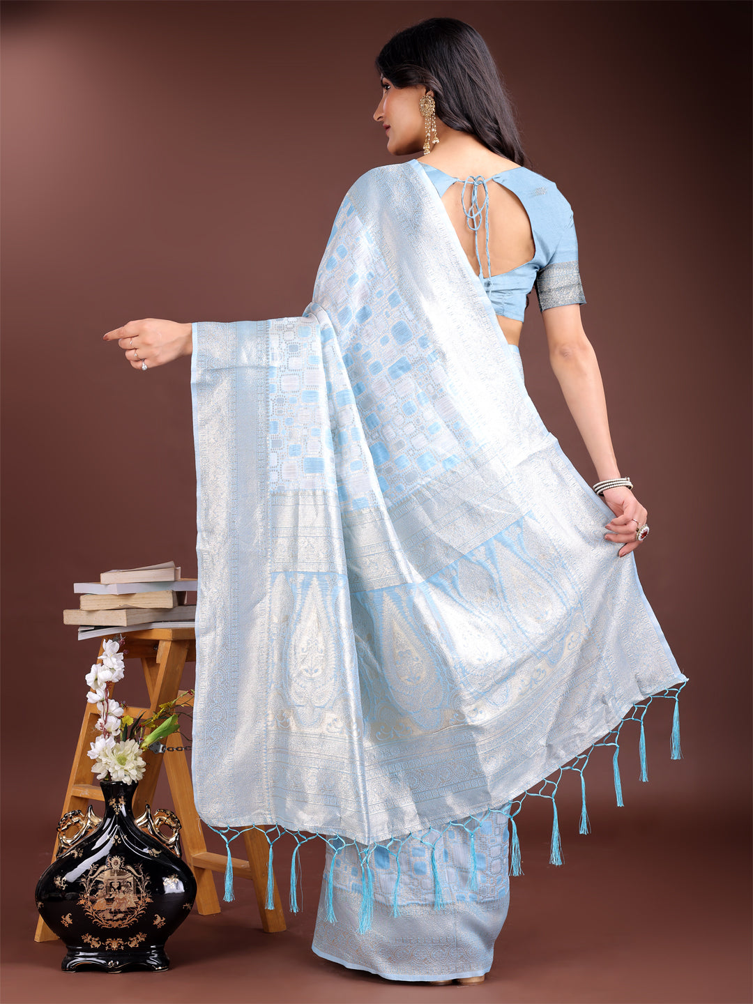 Astita Sky Blue Linen Cotton Saree - Elegant Simplicity for Everyday Grace - Distacart
