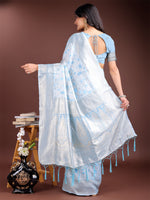 Thumbnail for Astita Sky Blue Linen Cotton Saree - Elegant Simplicity for Everyday Grace - Distacart