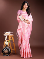 Thumbnail for Astita Pink Linen Cotton Saree - Elegant Simplicity for Everyday Grace - Distacart