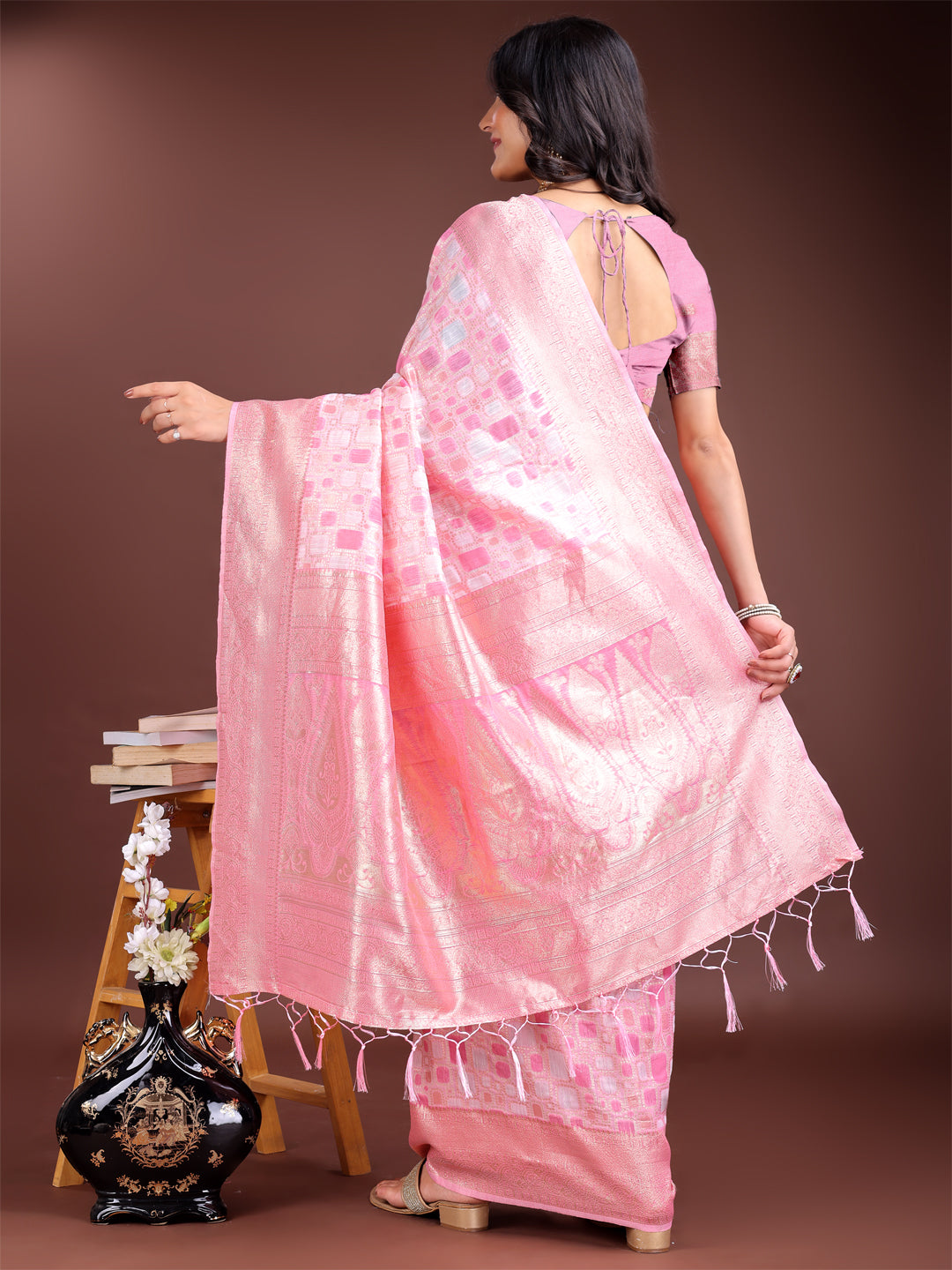 Astita Pink Linen Cotton Saree - Elegant Simplicity for Everyday Grace - Distacart