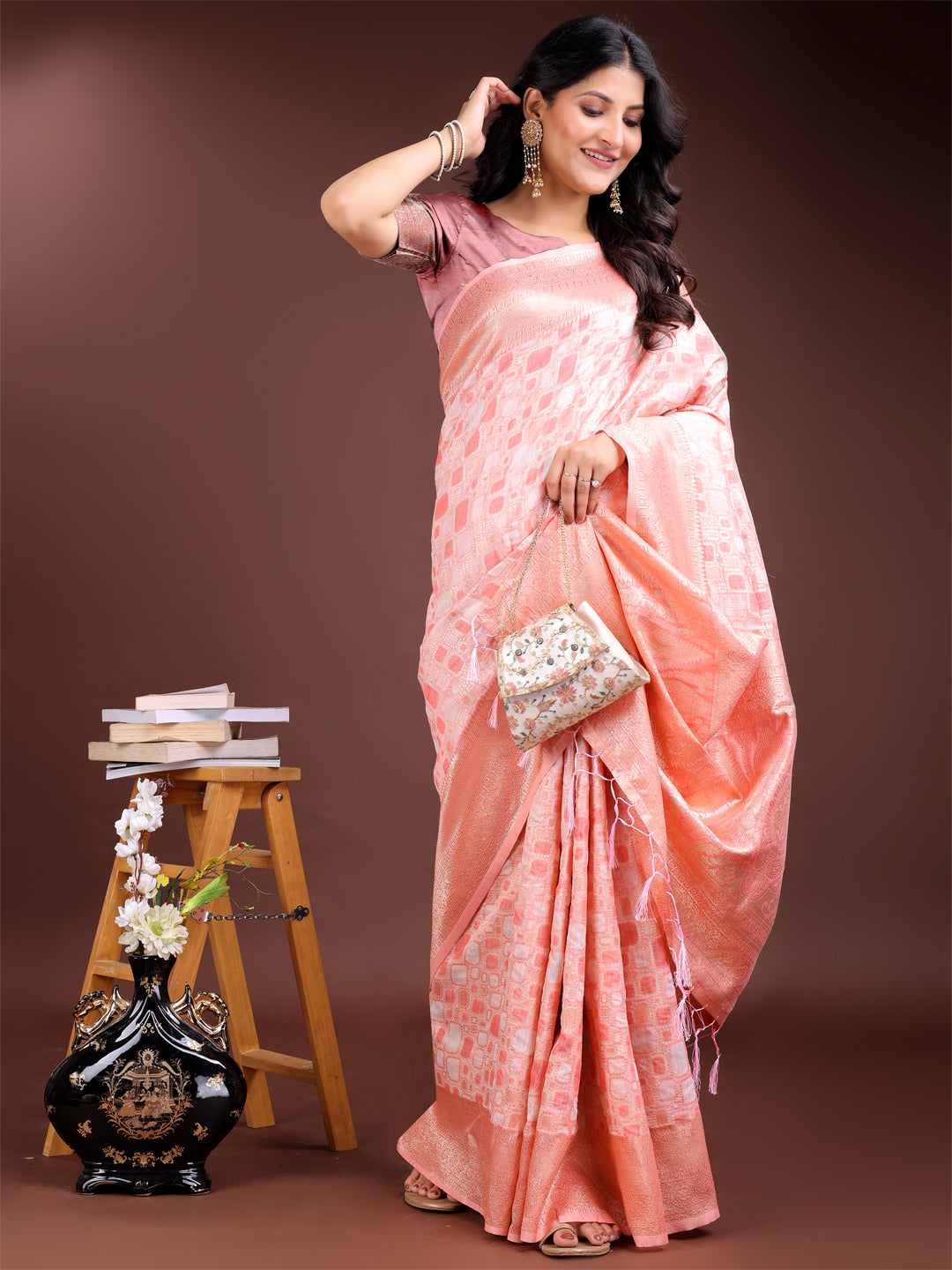 Astita Peach Linen Cotton Saree - Elegant Simplicity for Everyday Grace - Distacart