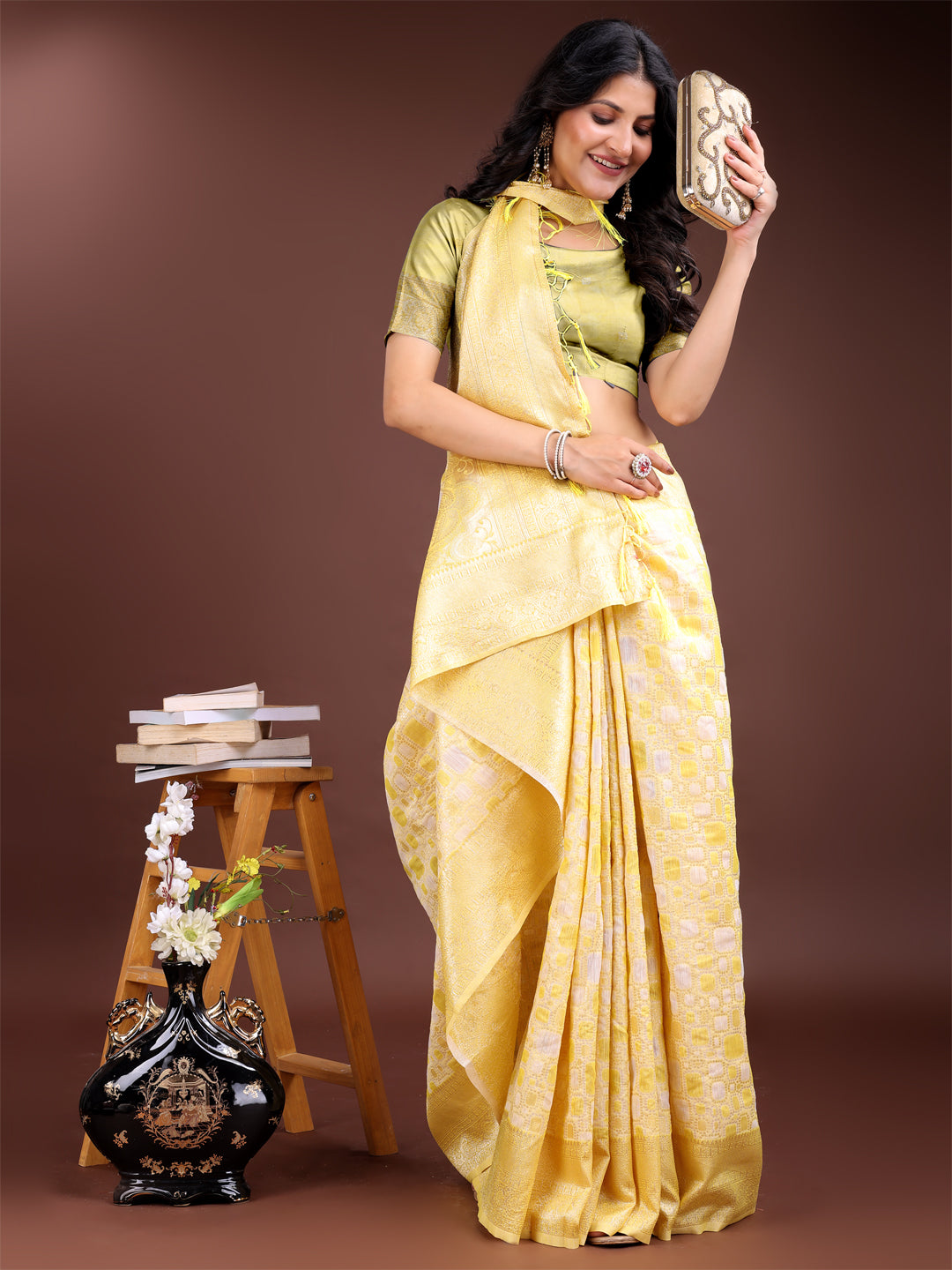Astita Yellow Linen Cotton Saree - Elegant Simplicity for Everyday Grace - Distacart
