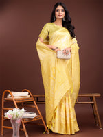 Thumbnail for Astita Elegant Yellow Cotton Saree with Golden Zari Work - Graceful Comfort for Everyday & Festive Wear - Distacart