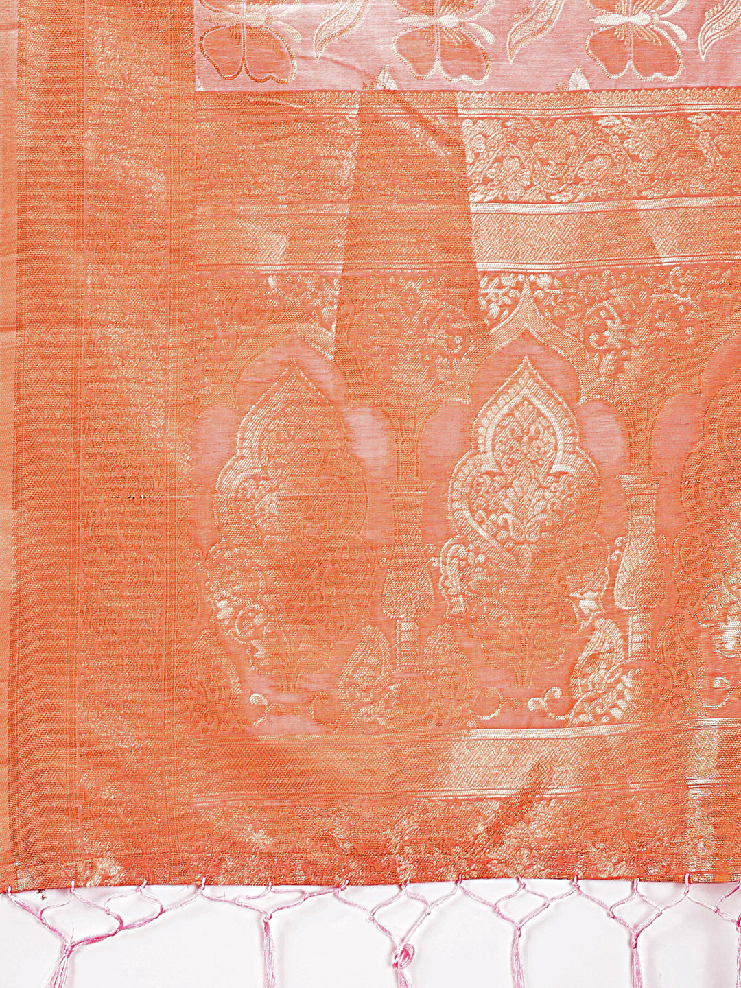 Astita Elegant Orange Cotton Saree with Golden Zari Work - Graceful Comfort for Everyday & Festive Wear - Distacart