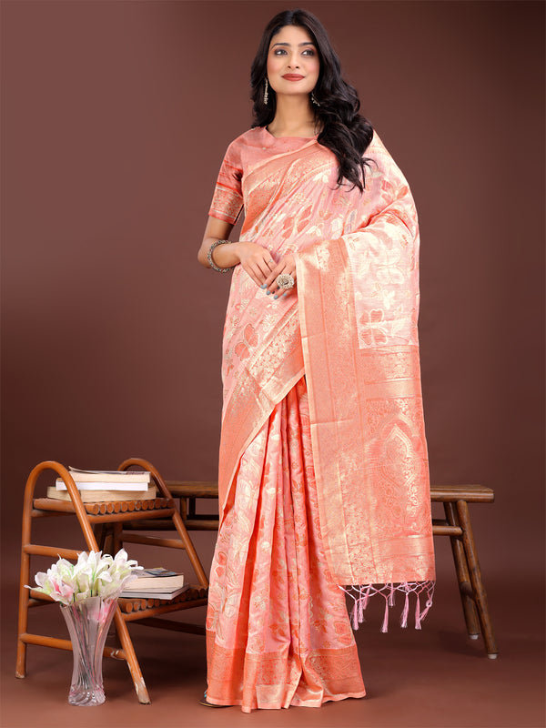Astita Elegant Orange Cotton Saree with Golden Zari Work - Graceful Comfort for Everyday & Festive Wear - Distacart