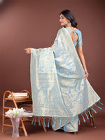 Thumbnail for Astita Elegant Sky Blue Cotton Saree with Golden Zari Work - Graceful Comfort for Everyday & Festive Wear - Distacart