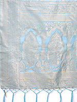 Thumbnail for Astita Elegant Sky Blue Cotton Saree with Golden Zari Work - Graceful Comfort for Everyday & Festive Wear - Distacart