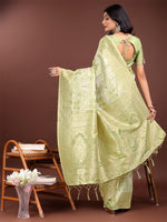 Thumbnail for Astita Elegant Light Green Cotton Saree with Golden Zari Work - Graceful Comfort for Everyday & Festive Wear - Distacart