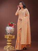 Thumbnail for Astita Elegant Orange Linen Cotton Saree with Floral Weave & Soft Gold Pallu - Graceful Choice for Casual,Office & Festive Looks - Distacart