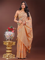 Thumbnail for Astita Elegant Orange Linen Cotton Saree with Floral Weave & Soft Gold Pallu - Graceful Choice for Casual,Office & Festive Looks - Distacart