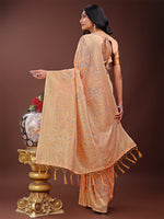 Thumbnail for Astita Elegant Orange Linen Cotton Saree with Floral Weave & Soft Gold Pallu - Graceful Choice for Casual,Office & Festive Looks - Distacart