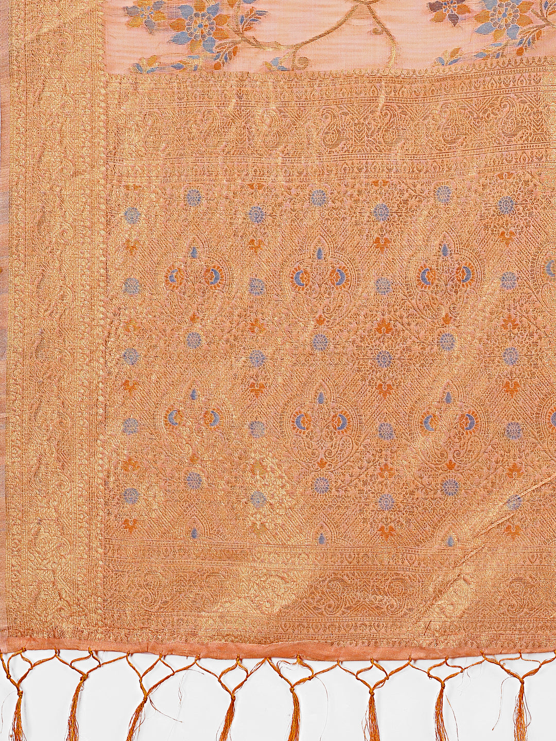 Astita Elegant Orange Linen Cotton Saree with Floral Weave & Soft Gold Pallu - Graceful Choice for Casual,Office & Festive Looks - Distacart