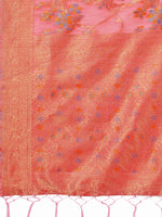 Thumbnail for Astita Elegant Peach Linen Cotton Saree with Floral Weave & Soft Gold Pallu - Graceful Choice for Casual,Office & Festive Looks - Distacart
