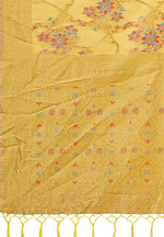 Thumbnail for Astita Elegant Yellow Linen Cotton Saree with Floral Weave & Soft Gold Pallu - Graceful Choice for Casual,Office & Festive Looks - Distacart
