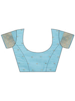 Thumbnail for Astita Elegant Light Blue Linen Cotton Saree with Floral Weave & Soft Gold Pallu - Graceful Choice for Casual,Office & Festive Looks - Distacart