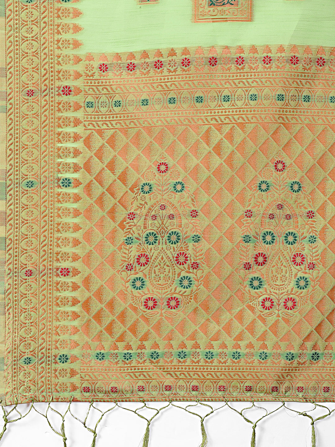 Astita Elegant Light Green Linen Saree with Intricate Woven Patterns - Lightweight Grace for Everyday and Festive Moments - Distacart
