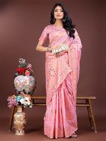 Thumbnail for Astita Elegant Light Pink Linen Saree with Intricate Woven Patterns - Lightweight Grace for Everyday and Festive Moments - Distacart