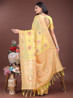 Thumbnail for Astita Elegant Yellow Linen Saree with Intricate Woven Patterns - Lightweight Grace for Everyday and Festive Moments - Distacart