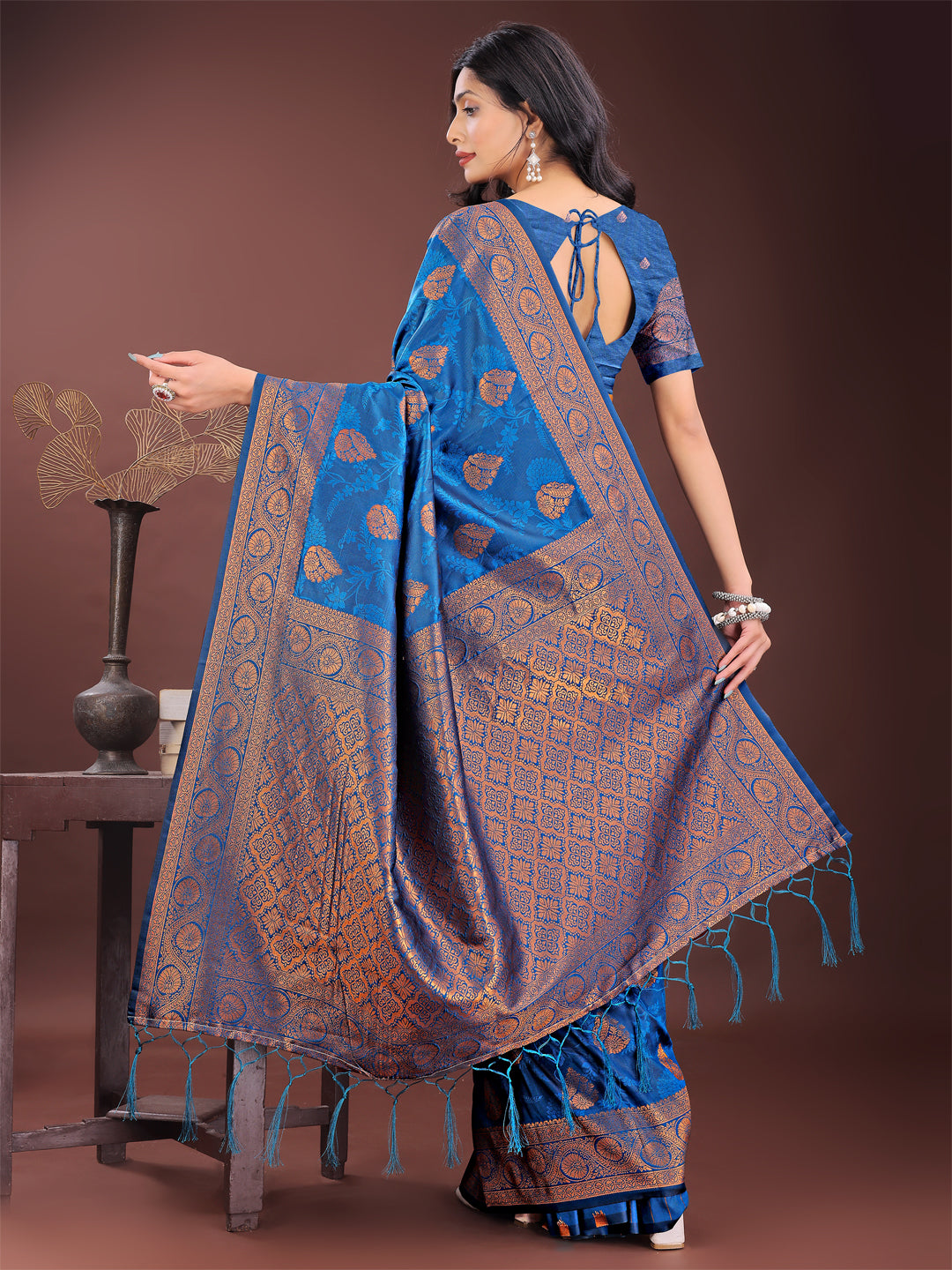 Astita Majestic Royal Blue Banarasi Silk Saree with Golden Zari - Timeless Indian Ethnic Elegance for Weddings & Festive Occasions - Distacart