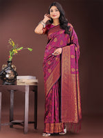 Thumbnail for Astita Majestic Purple Banarasi Silk Saree with Golden Zari - Timeless Indian Ethnic Elegance for Weddings & Festive Occasions - Distacart