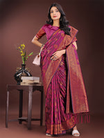 Thumbnail for Astita Majestic Purple Banarasi Silk Saree with Golden Zari - Timeless Indian Ethnic Elegance for Weddings & Festive Occasions - Distacart