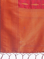 Thumbnail for Astita Maroon Linen Cotton Saree with Golden Zari Leaf Woven Design & Rich Pallu - Festive Wear | Office Look | Soft Drape - Distacart