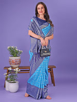 Thumbnail for Astita Vibrant Sky Blue & Blue Lichi Silk Saree with Rich Woven Border and Contrast Blouse - Festive & Wedding Wear - Distacart