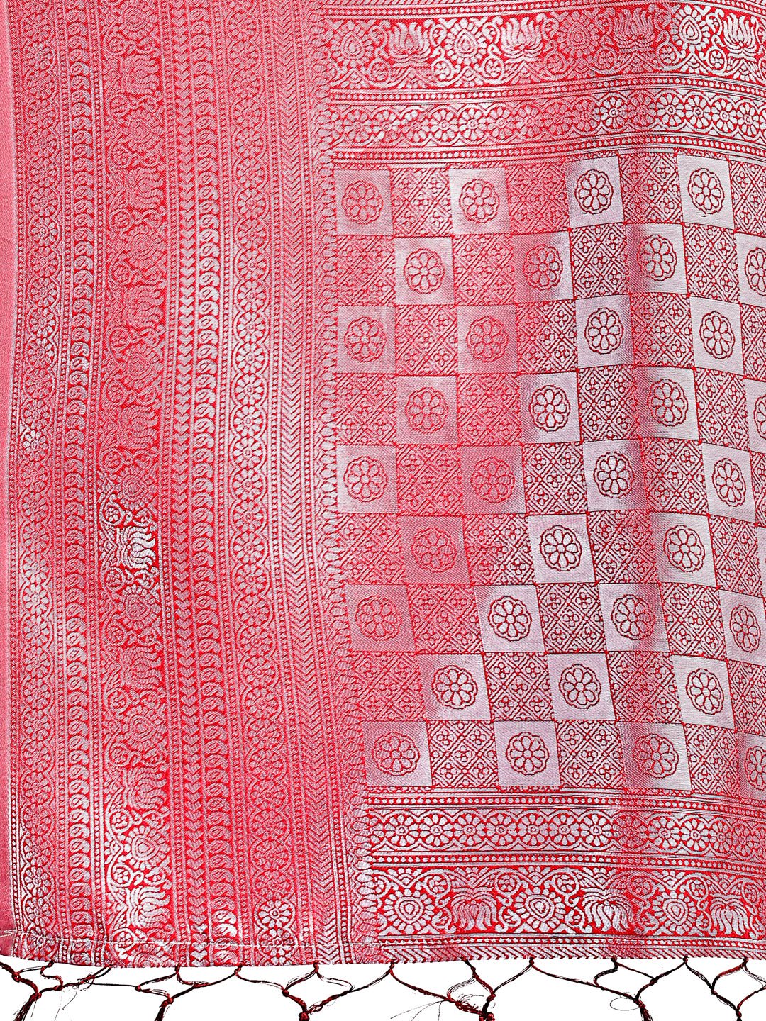 Astita Vibrant Orange & Red Lichi Silk Saree with Rich Woven Border and Contrast Blouse - Festive & Wedding Wear - Distacart