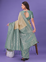 Thumbnail for Astita Vibrant Cream & Green Lichi Silk Saree with Rich Woven Border and Contrast Blouse - Festive & Wedding Wear - Distacart