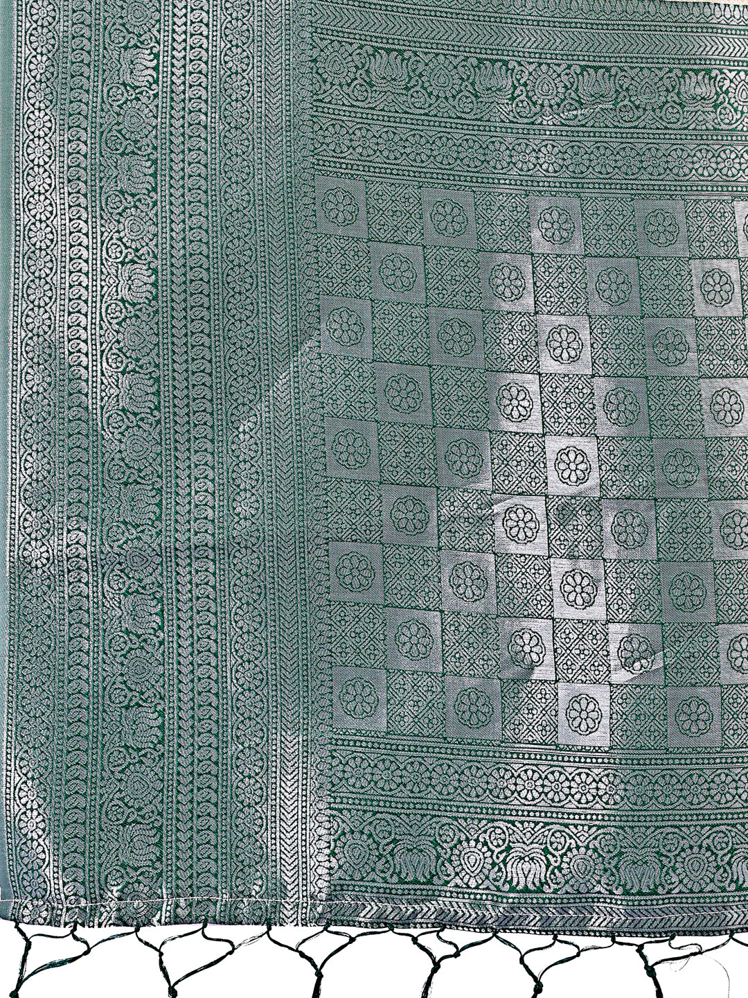 Astita Vibrant Cream & Green Lichi Silk Saree with Rich Woven Border and Contrast Blouse - Festive & Wedding Wear - Distacart
