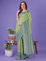 Thumbnail for Astita Vibrant Light Green & Dark Green Lichi Silk Saree with Rich Woven Border and Contrast Blouse - Festive & Wedding Wear - Distacart