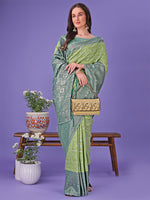 Thumbnail for Astita Vibrant Light Green & Dark Green Lichi Silk Saree with Rich Woven Border and Contrast Blouse - Festive & Wedding Wear - Distacart