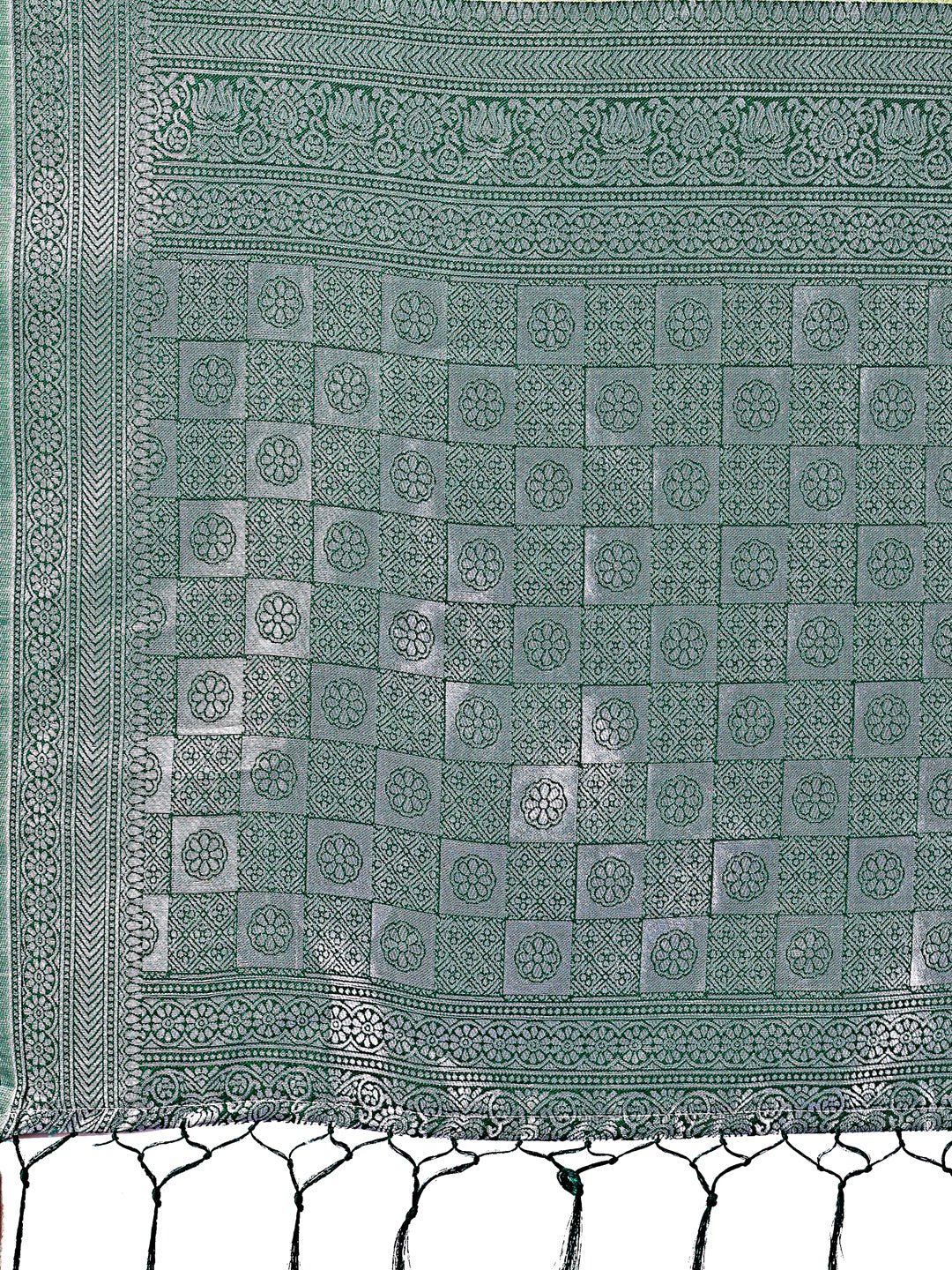 Astita Vibrant Light Green & Dark Green Lichi Silk Saree with Rich Woven Border and Contrast Blouse - Festive & Wedding Wear - Distacart