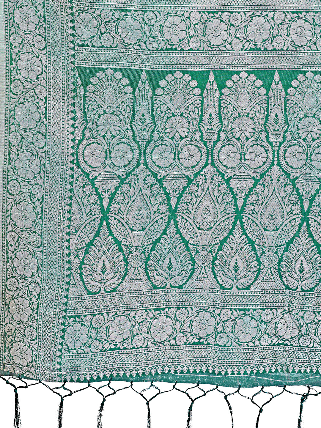 Astita Light Green & Green Lichi Silk Saree with Rich Woven Border and Zigzag Pattern - Wedding & Festive Wear - Distacart