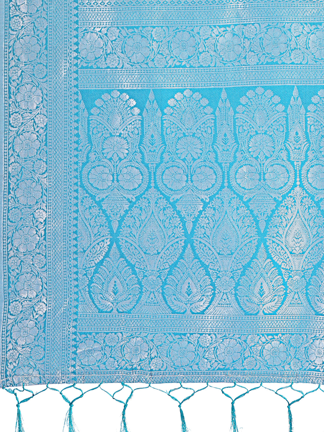 Astita Yellow & Sky Blue Lichi Silk Saree with Rich Woven Border and Zigzag Pattern - Wedding & Festive Wear - Distacart