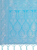 Thumbnail for Astita Yellow & Sky Blue Lichi Silk Saree with Rich Woven Border and Zigzag Pattern - Wedding & Festive Wear - Distacart