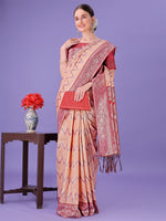 Thumbnail for Astita Peach & Red Lichi Silk Saree with Rich Woven Border and Zigzag Pattern - Wedding & Festive Wear - Distacart