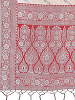 Thumbnail for Astita Peach & Red Lichi Silk Saree with Rich Woven Border and Zigzag Pattern - Wedding & Festive Wear - Distacart