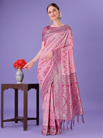 Thumbnail for Astita Light Pink & Magenta Lichi Silk Saree with Rich Woven Border and Zigzag Pattern - Wedding & Festive Wear - Distacart