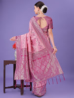 Thumbnail for Astita Light Pink & Magenta Lichi Silk Saree with Rich Woven Border and Zigzag Pattern - Wedding & Festive Wear - Distacart