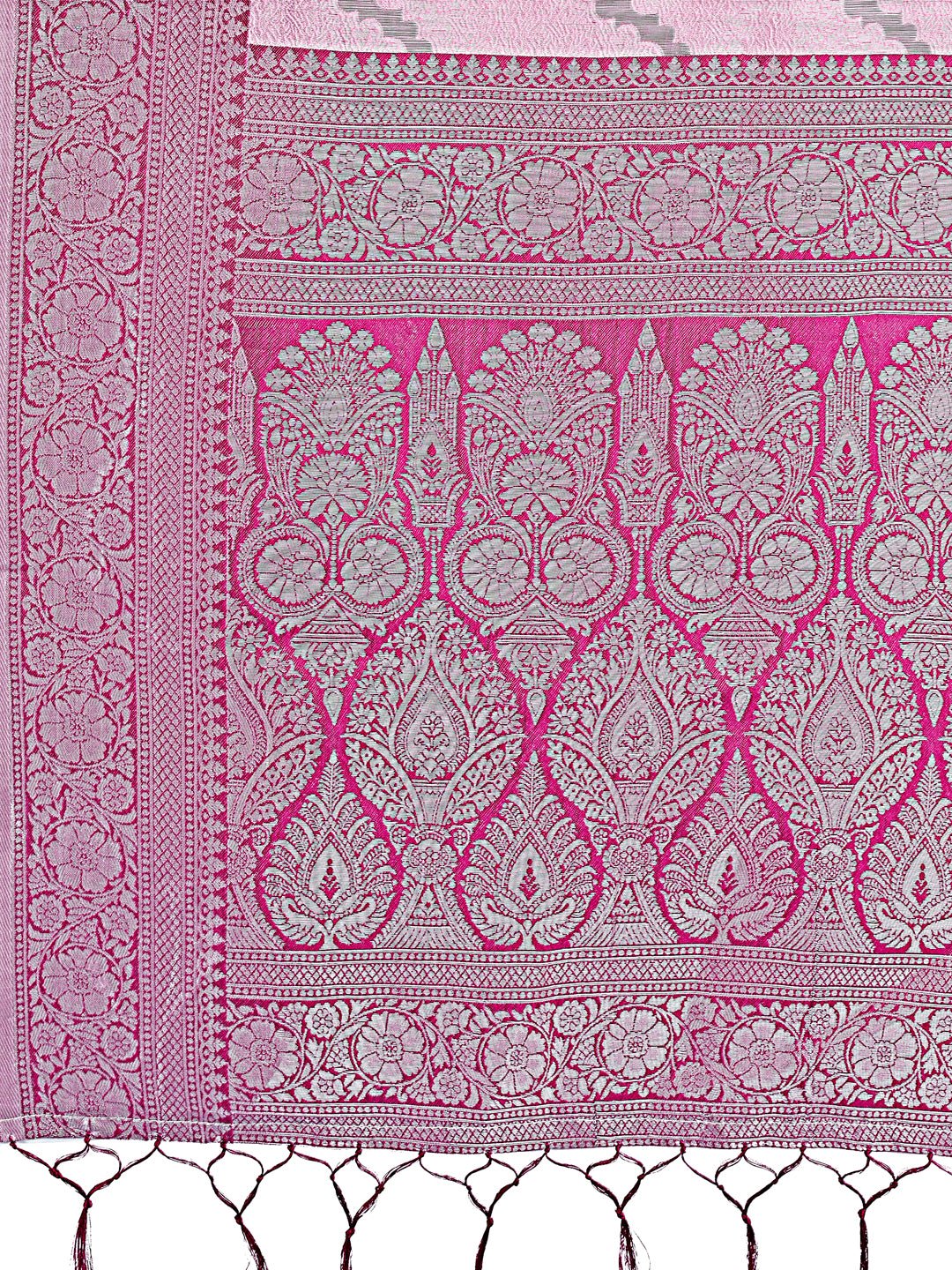 Astita Light Pink & Magenta Lichi Silk Saree with Rich Woven Border and Zigzag Pattern - Wedding & Festive Wear - Distacart